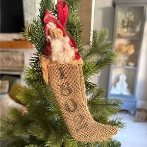 Hand Crafted Artisan Made Festive Primitive Santa Claus Ornament